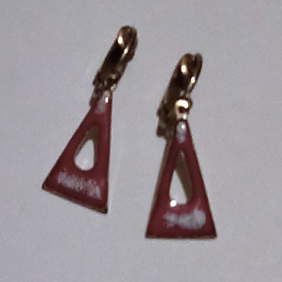 Red and White Enamel Triangle Clip On Earrings - Picture 2 of 4